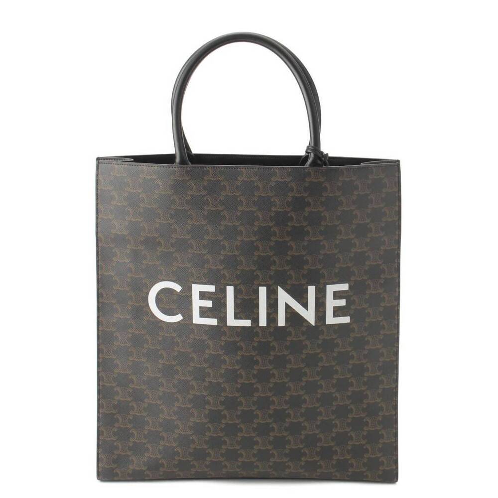Celine Vertical Cabas Canvas Leather Tote Bag Black Brown